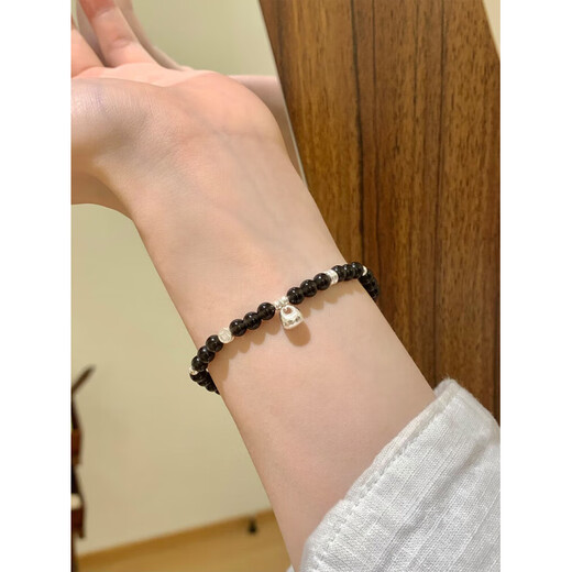 Centenary-old Fenxiang natural obsidian sterling silver scale bracelet with versatile temperament s999 pure silver solid scale obsidian bracelet 15cm
