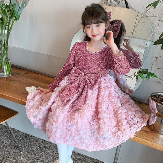 Piggy Banner (PEPCO) Princess Dress Girls Fashionable Girls Sequin Birthday Dress Winter Children's Dress Pink Velvet 130