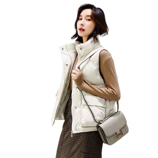 Sheng Saixi Vest Women's Jacket Women's Autumn and Winter Versatile 2025 Women's Vest New Down Cotton Vest Women's Outerwear Korean Style Loose Beige One Size Recommended 80-140 Jin Jin equals 0.5 kg