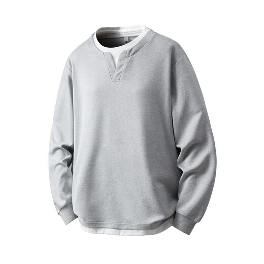 Love Noble 971 Large Size Long Sleeve T-Shirt Men's Fake Two-Piece Henley Collar Casual Loose Sweatshirt with Bottoming Shirt Autumn Black One Size 1XL (170Jin Jin is equal to 0.5kg -220Jin Jin is equal to 0.5kg)