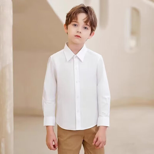 2025 new boys white shirt 25 spring and autumn new girls long-sleeved primary school students white shirt chorus class uniform white 140