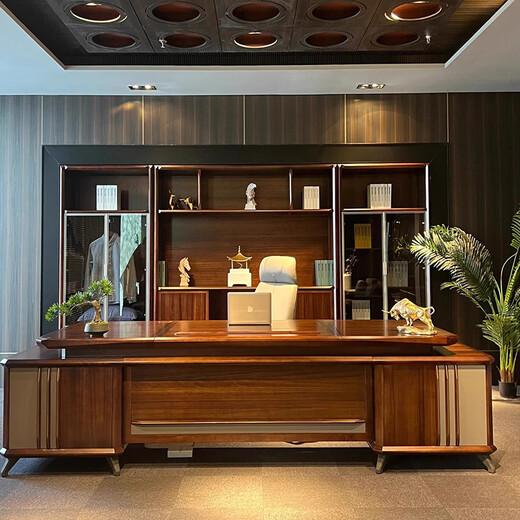 Solid wood executive desk new Chinese style ebony wood CEO boss desk high-end modern minimalist office furniture 2.2 meters office desk (ebony wood)