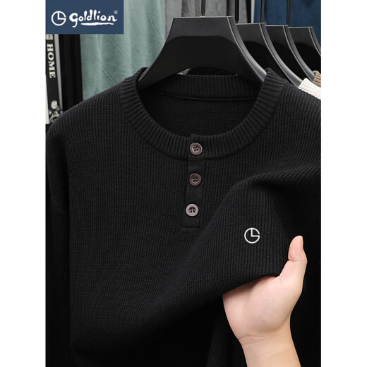 Goldlion (GOLDLION) Winter Sweater Men's New Light Luxury Casual Wool Sweater Henley Collar Warm Sweater Men's Off-White L Recommended 115-140 Jin Jin equals 0.5 kg