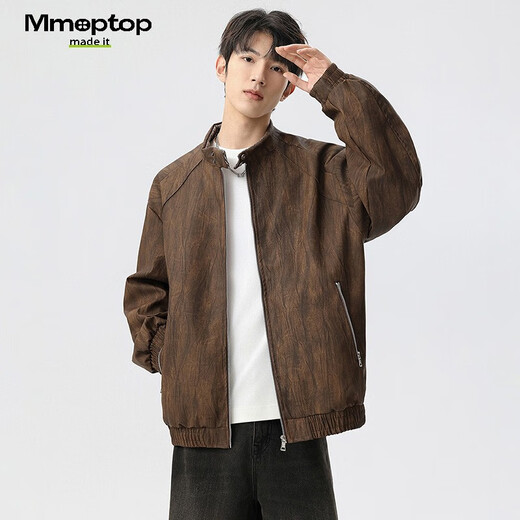 MMOPTOP old money velvet leather texture jacket autumn and winter men's handsome loose casual jacket MJK12 coffee XL