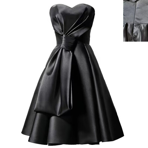 2023 new tube top satin mini dress Hepburn temperament little black dress party wear sisters outfit evening dress short black 2XL