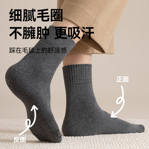 Jing Tokyo socks men's autumn and winter socks full terry thickened warm mid-length 10A antibacterial combed cotton socks
