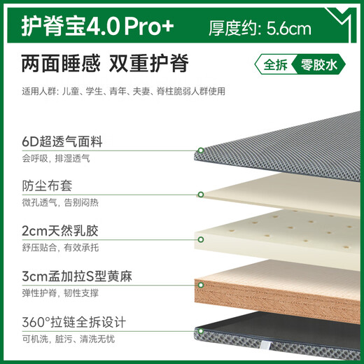 Hemp Master 0 Glue Hard Artifact Natural Jute Spine and Waist Protector Thin Latex Mattress for Home 1.8*2 Meters Hard Sleeping Feeling