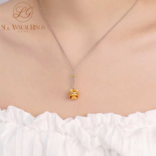 Stone light annual ring gold hide and seek lucky golden meow pure gold 999 pendant lucky cat braided rope necklace gift for girlfriend during festivals pure gold hide and seek cat lucky golden cat + free braided rope