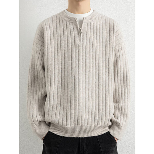 Jiangong Half Zip Sweater Men's Autumn and Winter 2025 New Style Henley Collar Wool Sweater Vertical Pit Stripe Sweater Men's Chenguang Xing M About 100-120 Jin Jin equals 0.5 kg Can be worn