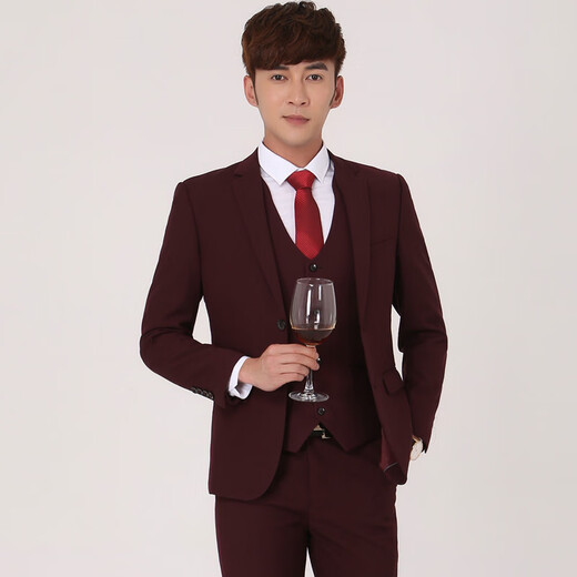Ipentaot slim men's suit suit youth single suit jacket men's formal business casual Korean style small suit men's top one button purple double slit jacket top XXS 180XL