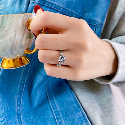 Pt950 platinum D color moissanite bud ring luxury six-claw crown group set vase 1 carat engagement diamond ring D-E/extreme white 1 carat LC/mirror flawless No. 8