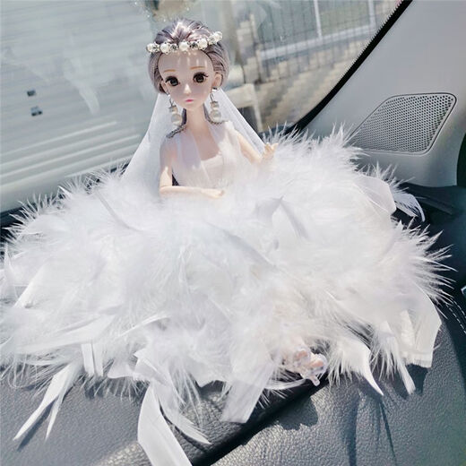 Goddess Litian Car Ornaments Interior Car Decorations Feather Wedding Dress Princess Doll Gift Barbie Doll Frost Princess White Feather Dress