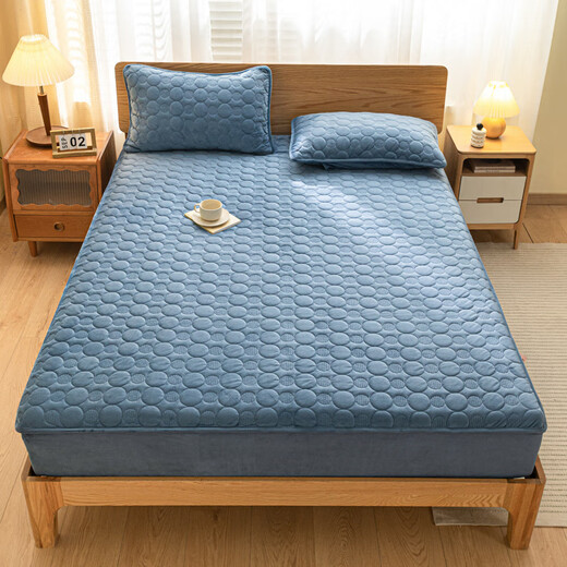 Mercury Series Home Textiles 2025 New Baby Velvet Quilted Sheet Single Piece A+ Bentley Blue Fitted Sheet 180cm*200cm