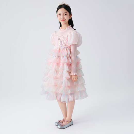 Disney (Disney) Children's Girls Dress Girls Autumn and Winter Skirt Knitted Gradient Princess Dress TD3EQ004 Sakura Pink 140