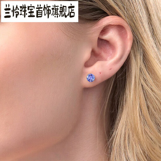 Lanlian 1.8 carat tanzanite earrings for women 14K gold colored gemstone couple earrings 6mm classic earrings gift