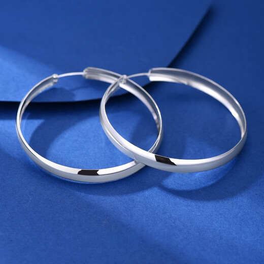 Jiuchangshi Tianyuan 999 sterling silver wide hoop earrings for women pure silver temperament large earrings birthday gift for girlfriend pure silver 999 30mm
