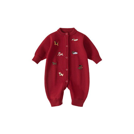 INSBOBO baby jumpsuit 2025 winter new baby long-sleeved sweater infant and toddler outdoor autumn and winter sweater red 90cm