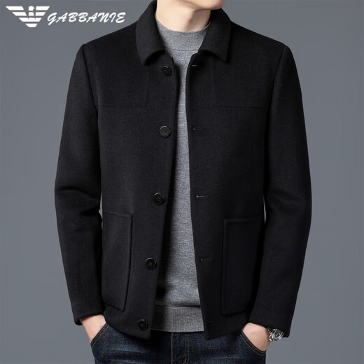 AX Armani 2025 Double-sided Cashmere Coat Men's Middle-aged Autumn and Winter Short Lapel Jacket Wool Wool Casual Jacket L92188 Black XL 180 (Suitable for weight 130-150Jin Jin equals 0.5 kg)