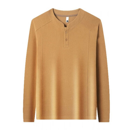 SHXI Tianjun Department Store Men's 2025 New Business Sweater Double-sided German Velvet Bottoming Shirt Men's Henry Collar Long Sleeve Camel Yellow M (Recommended 90-115Jin Jin equals 0.5 kg)