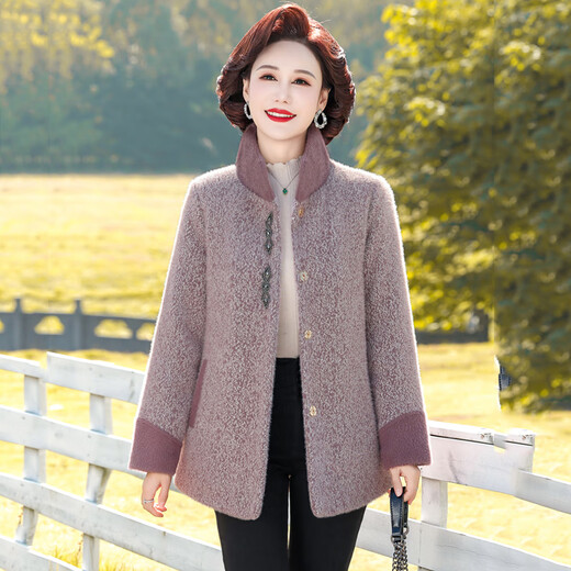 Fuxi's new middle-aged mother's clothing winter woolen coat plus velvet fashionable middle-aged and elderly women's clothing thickened and warm large-size cotton coat, bean paste 2XL recommended 110-125Jin Jin equals 0.5 kg