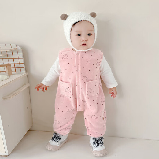 Xiaohongshu's popular autumn and winter newborn baby clothes for spring, autumn and winter three-season baby clothes plus velvet medium-thick sleeveless vest one-piece beige cute plus velvet sleeveless jumpsuit 52cm newborn 2 months one size