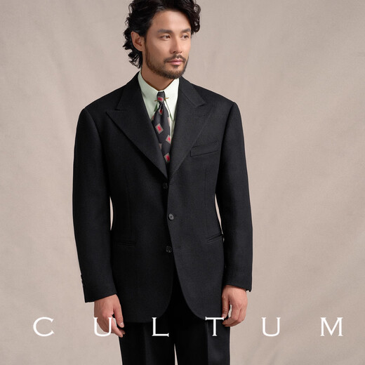 CULTUM 1930s wool twill fabric CULTUM autumn and winter thickened easy-care peaked lapel suit for men black twill three-piece suit 54 B