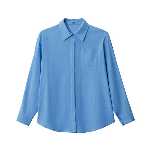 INMAN Ramie Cotton French Commuting Blue Shirt Women's 2025 Autumn Fashionable Loose Slim Long Sleeve Shirt Sky Blue M