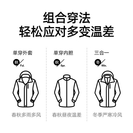 JEEP SPIRIT Jeep 3-in-1 Jacket for Men and Women Same Style Jacket Autumn and Winter New Outdoor Warm Jacket Plus Velvet Thickened Clothes Men's Style - Ivory White 3-in-1 L