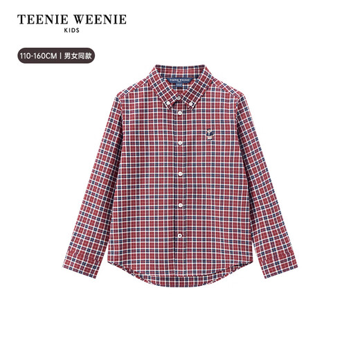 Teenie Weenie Kids 25th Autumn Boys and Girls College Long Sleeve Plaid Shirt Burgundy 120cm