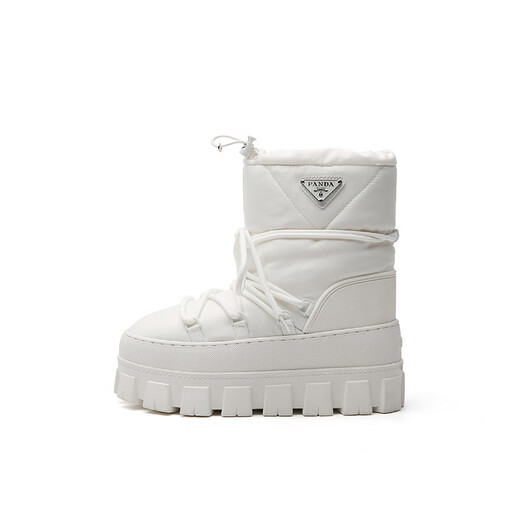 Huali Cave dreieckiges Logo warme Schneestiefel mit dicken Sohlen für Damen 2024 Winter neue rutschfeste Kurzrohr-Skistiefel plus Samt-Baumwollschuhe milchweiß_(High-End-Version) 35