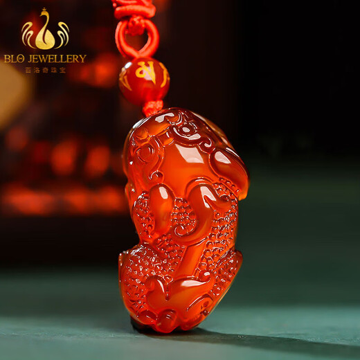 Bailuoqi natural red agate Pixiu pendant for men and women, women's necklace, couple jade pendant, jade pendant, amulet gift, red agate Pixiu pendant-bead chain style