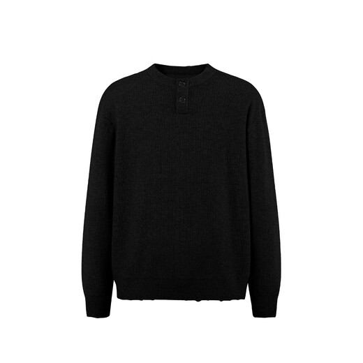 CHINISM Shopping Mall Same Style Chichen Anti-pilling Slightly Loose Henley Collar Sweater Winter Men's Knitted Sweater Black S