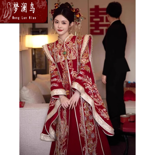 
Menglan Bird Phoenix Crown and Red Chest Wedding Dress Full Summer Xiuhe Wedding Clothes 2025 Wedding Summer Wedding Dress Large Size Wedding Hanfu Velvet High-end Qionglan Style S