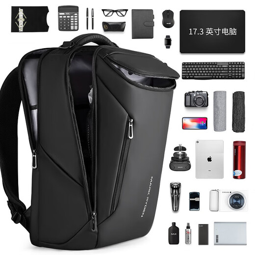 Marco Leiden Backpack Men's 17.3-inch Laptop Bag Business Backpack School Bag MR9031 Elite Black Upgraded Model