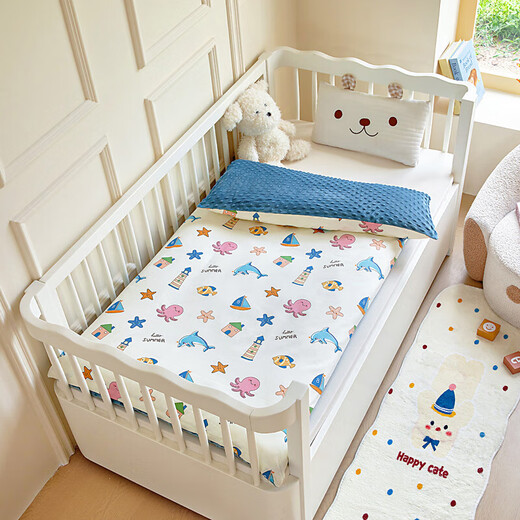Baby mattress type A maternal and infant grade children's kindergarten special mat quilt newborn changing table mat baby mattress Happy Ocean thermal storage and warmth fluffy and soft 70*160cm cotton core cushion cover + cotton core