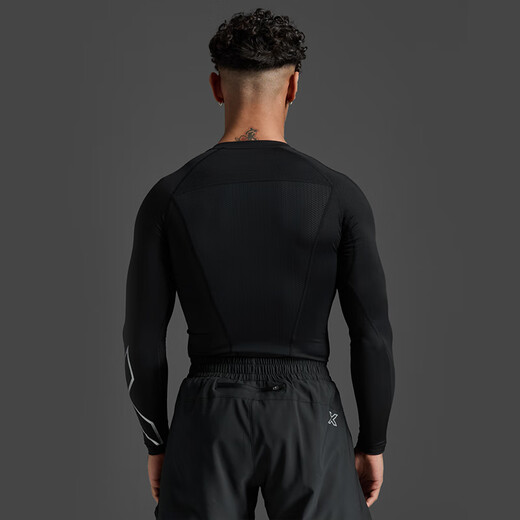 2XU Core series gradient compression clothing, professional sports fitness clothing, quick-drying clothing, breathable men's long-sleeved tights, black/silver M