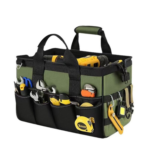 Ouyin multifunctional tool kit repair and installation electrician Oxford cloth wear-resistant storage portable waterproof portable tool military green 15 inches