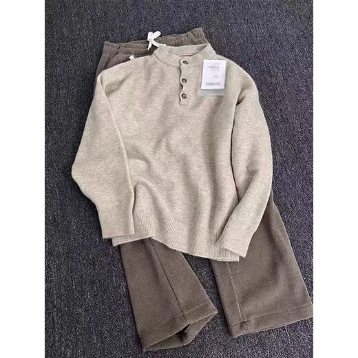 7 excellent products Sweater Men's Autumn and Winter New American Henry Collar Heavy Bottoming Sweater Loose Jacket Top Men SBXS-D067 Khaki M