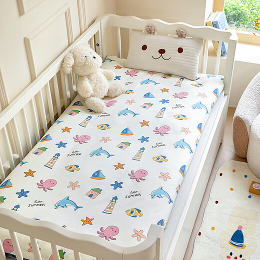 Baby mattress type A maternal and infant grade children's kindergarten special mat quilt newborn changing table mat baby mattress Happy Ocean thermal storage and warmth fluffy and soft 70*160cm cotton core cushion cover + cotton core
