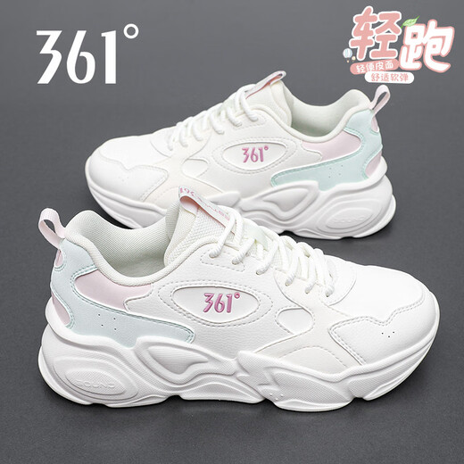 361 Women's Shoes Sports Shoes Women's Running Shoes Autumn and Winter New Leather Warm Student Casual Commuting White Travel Shoes Feather White/Foam Blue (Leather) 37 (Official Authentic)