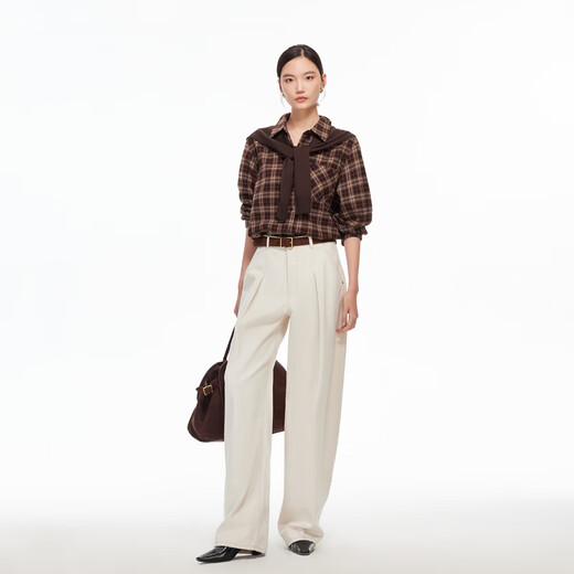 VEROMODA Hemd 2025 Winter neu kariert einfach abnehmbarer Strickschal Maillard Top Retro 325405013 Kampferrot plus Muster M