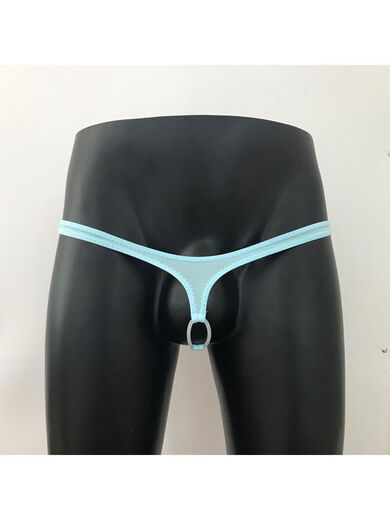 New style unobstructed low-waist men's thong silicone ring hollow sexy men's underwear elastic tight men's T-pants black M2 feet-2 feet 3