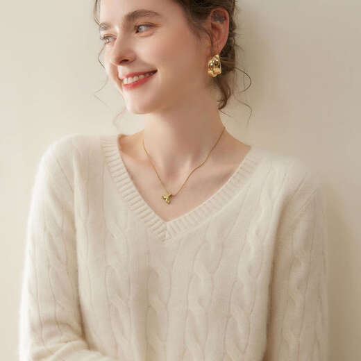 SENLIYA international light luxury high-end cashmere sweater cashmere sweater women's round neck twist thickened solid color pullover sweater knitted versatile elegant gray S