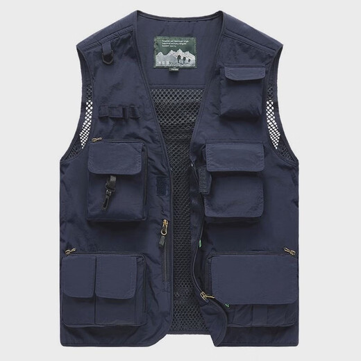 Work vest custom printed logo for men and women multi-pocket photography overalls fishing vest back 8909 navy blue S