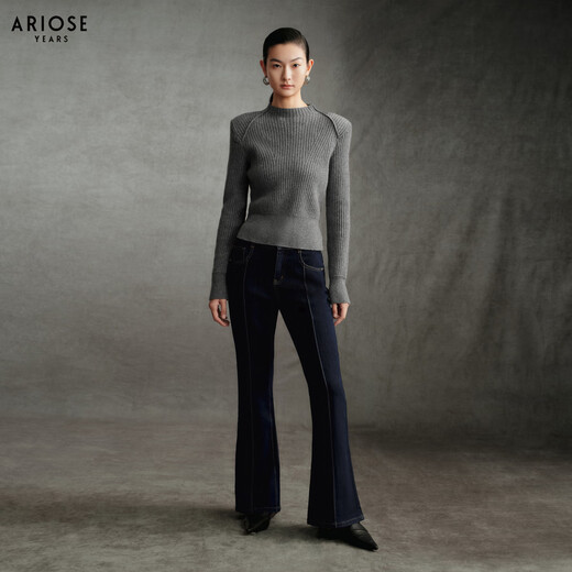 Enos Eshi shopping mall same style 2025 winter new 100% sheep wool half turtleneck sweater for women 41018005 smoke gray M