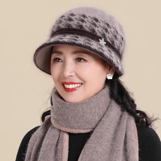 Jingtang Jingpin middle-aged and elderly hats for women in autumn and winter plus plush woolen hats for the elderly to keep warm rabbit fur hats as gifts for mom and grandma