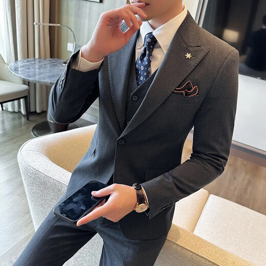 FZPT light luxury trendy brand suit men's 2025 autumn and winter new business casual fashion slim single-breasted dress suit caramel color suit + trousers XL recommended 125-138 Jin Jin equals 0.5 kg