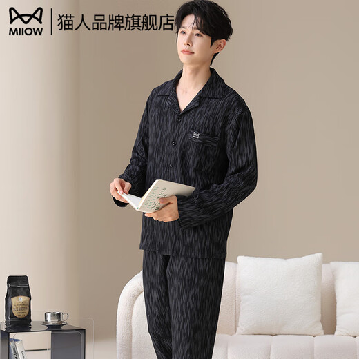 Catman Pajamas Men's 100% Cotton Long Sleeve Four Seasons New Japanese Large Size Men's Style Can Be Weared Out Trendy Home Clothes Set Main Image Model Newly Upgraded LOGO 100% Cotton XL Recommended 130-150Jin Jin equals 0.5kg