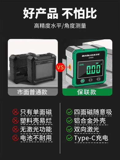He Jiagong digital display laser level laser level ruler inclinometer measuring tool slope slope angle ruler aluminum alloy digital display strong magnetic/600MM