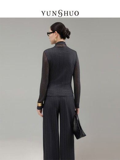 Aino Moexiang Yunshuo women's top autumn new fashion versatile stand-up collar breathable women's pullover blouse color simple top 34 dark gray one size 1